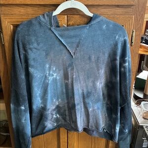 Tie-Dye Cropped Hooded Sweatshirt - Blue Black